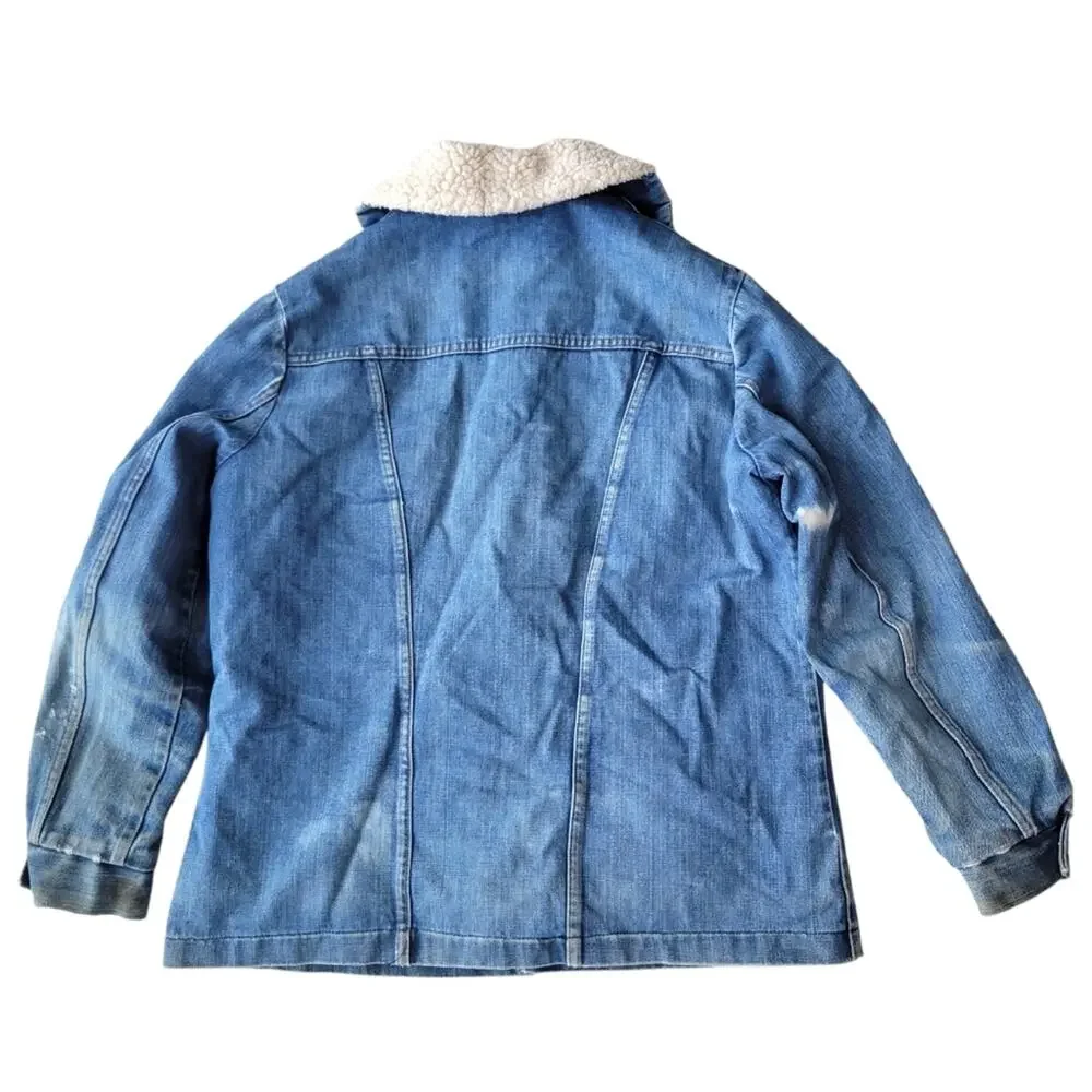 Vintage 1970s Wrangler Wrange Coat Denim Sherpa Lined Jacket in Blue Large